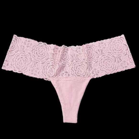 Victorias Secret Pink Soft Cotton with Floral Lace Cheekster Panty Pink - Picture 2 of 6